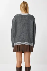 Lovelyİstanbul Patterned Soft Textured Knitwear Cardigan   GRAY - Image 5