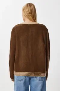 Lovelyİstanbul Patterned Soft Textured Knitwear Cardigan  BROWN BEIGE - Image 5
