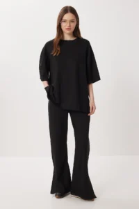 Lovelyİstanbul Oversize Slit and Parachute Garnished Modal Suit  BLACK