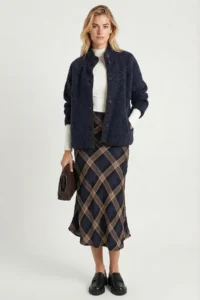 Lovelyİstanbul Patterned Satin Finish Midi Skirt  DARK BLUE MINK - Image 2