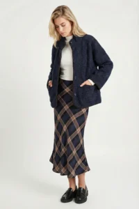 Lovelyİstanbul Patterned Satin Finish Midi Skirt  DARK BLUE MINK - Image 3