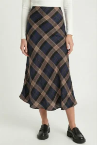 Lovelyİstanbul Patterned Satin Finish Midi Skirt  DARK BLUE MINK - Image 5