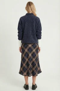 Lovelyİstanbul Patterned Satin Finish Midi Skirt  DARK BLUE MINK - Image 7