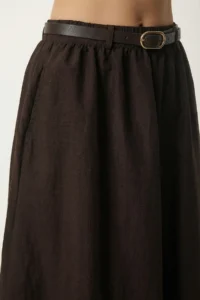Lovelyİstanbul Arched with pocket Midi Parachute Skirt  Brown - Image 4