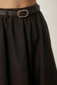 Lovelyİstanbul Arched with pocket Midi Parachute Skirt  Brown - Image 5