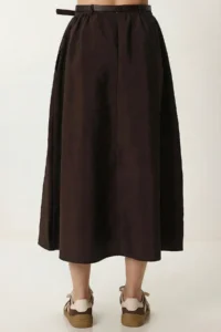 Lovelyİstanbul Arched with pocket Midi Parachute Skirt  Brown - Image 6