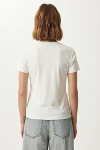 Lovelyİstanbul Embroidered Cotton Knitting T-Shirt with Coat of Arms  White - Image 5