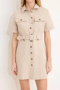 TRENDYOLMiLLA Beige Arched Mini Gabardine Weaving Shirt Dress - Image 3