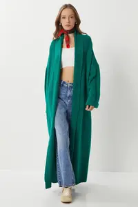 Lovelyİstanbul Oversized LONG Knitwear Cardigan  Green - Image 2