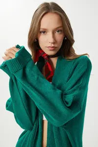 Lovelyİstanbul Oversized LONG Knitwear Cardigan  Green - Image 5