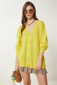 Lovelyİstanbul V-neck Seasonal Knitwear Cardigan Yellow - Image 2