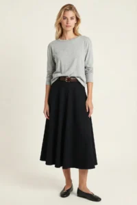 Lovelyİstanbul Arched flared LONG Weaving Skirt  Navy Blue