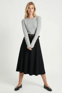Lovelyİstanbul Arched flared LONG Weaving Skirt  Navy Blue - Image 2