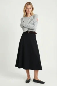 Lovelyİstanbul Arched flared LONG Weaving Skirt  Navy Blue - Image 3