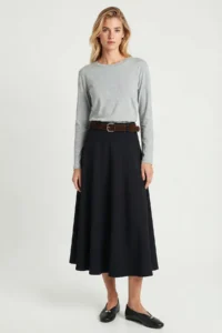 Lovelyİstanbul Arched flared LONG Weaving Skirt  Navy Blue - Image 4