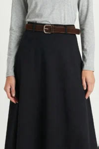 Lovelyİstanbul Arched flared LONG Weaving Skirt  Navy Blue - Image 5