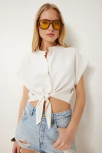 Happiness İstanbul Women Bonnet Binding Detailed Weaving Shirt