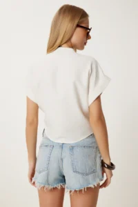 Happiness İstanbul Women Bonnet Binding Detailed Weaving Shirt - Image 3