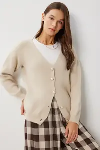 Lovelyİstanbul Soft textured buttoned Knitwear Cardigan  Beige - Image 2