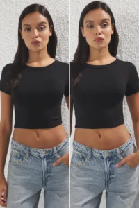 TRENDYOLMİLLA Black-Black Crop 2 Sets Package slim/Fitting Knitting Blouse
