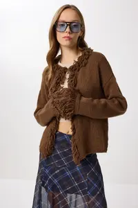 Lovelyİstanbul Fringed Knitwear Cardigan  Brown