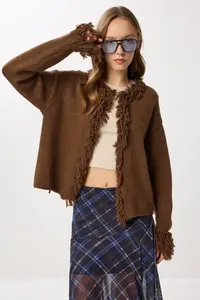 Lovelyİstanbul Fringed Knitwear Cardigan  Brown - Image 2