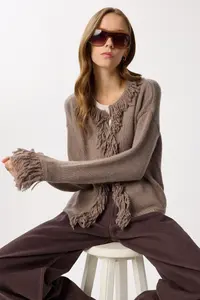 Lovelyİstanbul Fringed Knitwear Cardigan  Mink