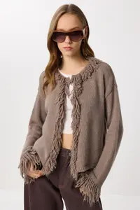 Lovelyİstanbul Fringed Knitwear Cardigan  Mink - Image 3