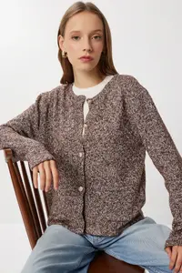 Lovelyİstanbul Gold buttoned Knitwear Cardigan  Brown