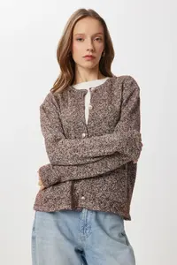 Lovelyİstanbul Gold buttoned Knitwear Cardigan  Brown - Image 2