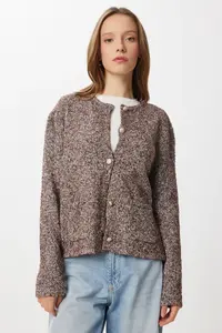 Lovelyİstanbul Gold buttoned Knitwear Cardigan  Brown - Image 3