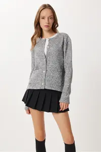 Lovelyİstanbul Gold buttoned Knitwear Cardigan  Gray - Image 2
