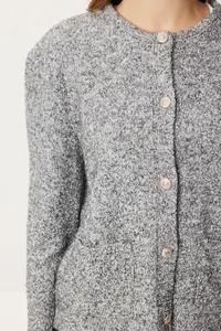 Lovelyİstanbul Gold buttoned Knitwear Cardigan  Gray - Image 4