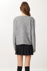 Lovelyİstanbul Gold buttoned Knitwear Cardigan  Gray - Image 5