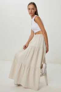 Lovelyİstanbul with flywheel Summer Linen Skirt  Stone - Image 2