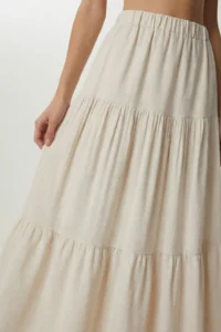 Lovelyİstanbul with flywheel Summer Linen Skirt  Stone - Image 3
