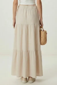 Lovelyİstanbul with flywheel Summer Linen Skirt  Stone - Image 4
