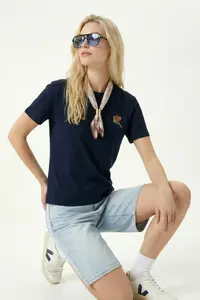 Lovelyİstanbul Embroidered Scarf Knitted T-shirt  DARK BLUE - Image 3
