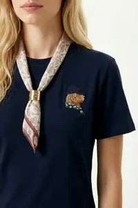 Lovelyİstanbul Embroidered Scarf Knitted T-shirt  DARK BLUE - Image 4