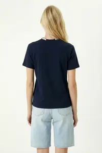 Lovelyİstanbul Embroidered Scarf Knitted T-shirt  DARK BLUE - Image 5