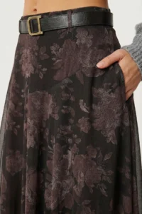 Lovelyİstanbul Belted Patterned Asymmetrical Tulle Skirt  BROWN - Image 4