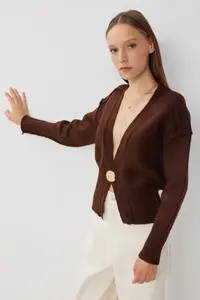 Lovelyİstanbul Chic buttoned Knitwear Cardigan  Brown