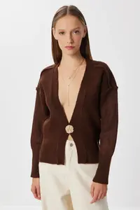 Lovelyİstanbul Chic buttoned Knitwear Cardigan  Brown - Image 2