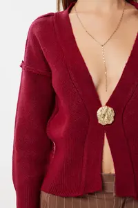 Lovelyİstanbul Chic buttoned Knitwear Cardigan  Burgundy - Image 4