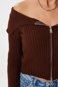 Lovelyİstanbul Zippered Crop Knitwear Cardigan  Brown - Image 4