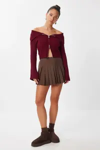 Lovelyİstanbul Zippered Crop Knitwear Cardigan  Burgundy - Image 3