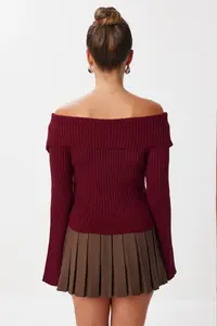 Lovelyİstanbul Zippered Crop Knitwear Cardigan  Burgundy - Image 4