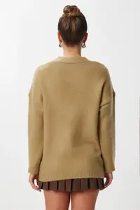 Lovelyİstanbul Stylish Buttoned Soft Knitwear Cardigan  OLIVE GREEN - Image 5