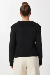 Lovelyİstanbul Polo Shirt Collar buttoned Knitwear Cardigan  Black - Image 5