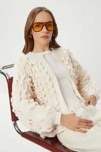 Lovelyİstanbul Balloon Kollu Cellular Knitwear Cardigan  Cream